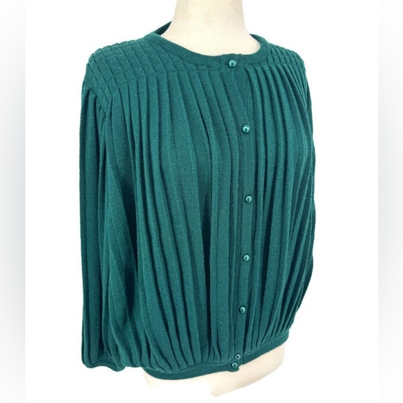 Castle of Ireland Sweaters - Castle of Ireland Emerald Green Ribbed Button Front Cardigan Sweater Size‎ L